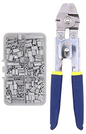 Crimpzange für Drahtseile, Max 2,2 mm Angeln Crimpzange, Drahtseil Crimpzange mit 150 Stück aus Aluminium (Blue)