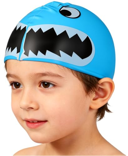 Kisangel 1pc Silicone Swim Cap Ear Swimming Accessory Mens Swim Cap Unisex Swimming Cap Silicone Swimming for Kids Swimming Hat Small Fish Hair Cap Men and Women Blue
