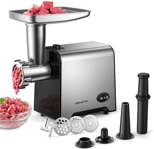 Macinacaffè elettrico per carne, macchina per salsicce, 450 W (massimo 3000 W, smerigliatrice per alimenti con lama e 3 piatti, tubi per salsiccia e kit Kubbe, tritacarne