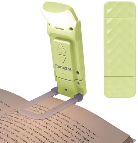 Runesol Luz de Lectura Kiwi Verde, Lampara de Lectura para Libros USB Recargable, Luz para Leer Libros en la cama Con 5 LED, Reading Light Con Clip, Linterna Lectura, 3 Modos Book Light