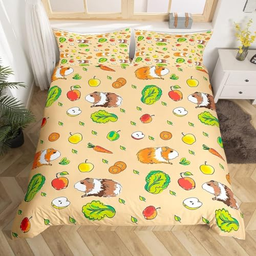 Pechiwuo Bettwäsche 135x200 Meerschweinchen Bettwäsche-Set Winter Bettbezug Weiche Mikrofaser Bettzeug Set 3D Gemüse Kinderbettbezug 135x200 cm + 2 Kissenbezug 80x80 cm F1142