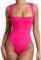 REORIA Damen Sexy ärmelloses doppelt gefüttertes Bodysuit-Tanktop mit quadratischem Ausschnitt Neon Rosenrot L