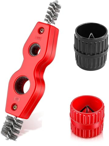 VIVIIHOO Juego de 3 desbarbadores de tubos de cobre, desbarbador de tubos y limpiador de tubos de cobre para tubos de PVC y acero, tubo de desbarbado interior y exterior, incluye cepillo de extensión