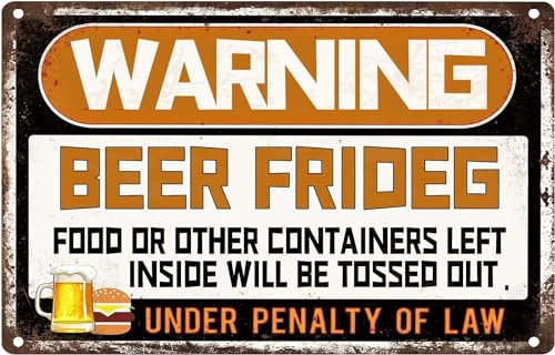 Beer Fridge Sign Vintage Funny Warning Sign Man Cave Bar Wall Decor Under Penalty of Law Metal Sign Decor for Bar Beer -8x12 inches