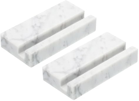 PATIKIL Porte-Cartes de Visite pour Bureau, Lot de 2 Porte-Cartes en Marbre, Support de Cartes en Pierre pour Bureau et Exposition, Blanc