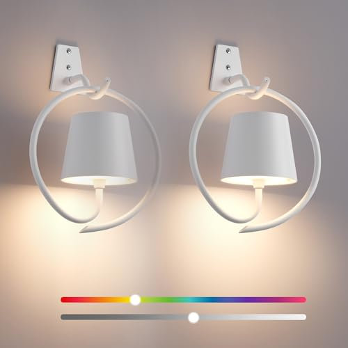 Faithorse Wandleuchte Innen, 2 Stück RGB Wandlampe mit Akku, Wandleuchte ohne Stromanschluss Led Lampe Außenleuchte Kabellose Wandleuchten für Schlafzimmer Wohnzimmer Treppe (Weiß)