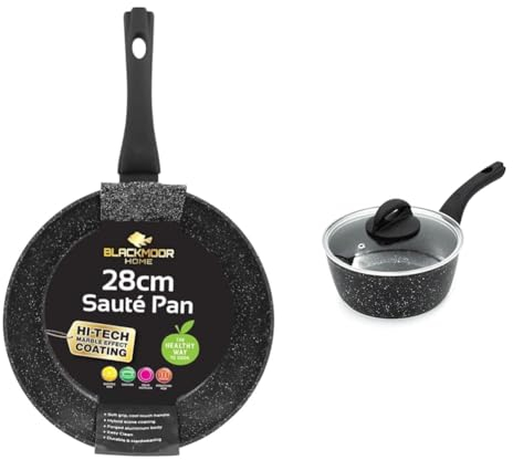 Blackmoor 66199 Classic 28cm Non Stick Sauté Pan/Deep Sided Induction Frying Pan/Cool Touch Handle & 65740 Classic 18cm Saucepan with Tempered Glass Lid/Non-Stick Coating/Cool Touch Handle