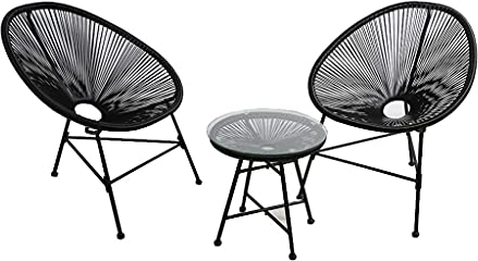 3-teiliges Terrassenmöbel-Set mit PE-Stühlen, Terrassen-Bistro-Set mit 2 Stühlen und Glastisch, Stuhl-Konversations-Sets mit Couchtisch
