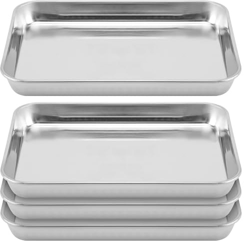 HEIYUET 4er Set Backblech Edelstahl Klein, 23,5x17,5x2,5 cm Auflaufform Lasagne Rechteckig Tablett Ofenblech Kuchenblech, Backblech für Backofen, Spülmaschinenfest