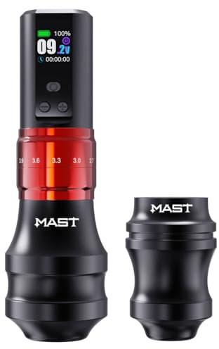 Mast Fold2 Pro Tattoo Machine Pen Wireless Battery Rotary Tattoo Pen Gun Powerful Motor by Mcore Smart Display 7 Strokes Length with 2pcs Grip for Pro Artists