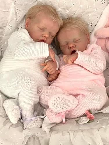 ROSHUAN Bambole Reborn Baby Twins Blonde Boy and Girl 45,7 cm Realistiche Bambole in vinile Full Body Twins Vita reale come neonati gemelli che dormono bambole rinate giocattoli lavabili per gemelli