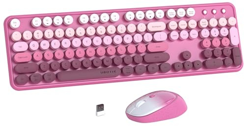 UBOTIE Bunte Computer-Tastaturen, Maus-Kombinationen, flexible Tasten, Büro-Tastatur, 2,4 GHz, ausfallfreie Verbindung und optische Maus (Rosy Gradient)
