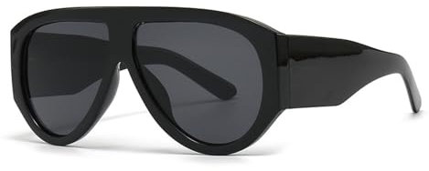 VueLux Vintage Sonnenbrille Ovale Übergroße Pilot Brille UV400 Schutz für Damen Herren (Schwarz)