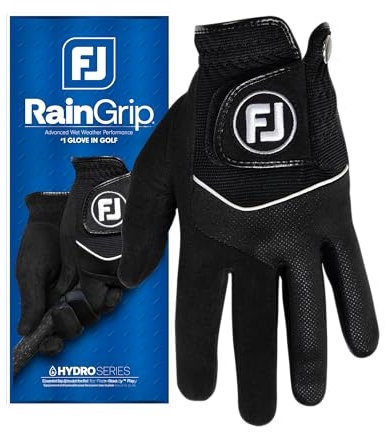FootJoy RainGrip Gant de Golf pour Homme, Noir, M-L, Main Gauche (pour Golfeur droitier), Gant de Golf résistant aux intempéries - Gant imperméable, Confortable à séchage Rapide