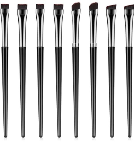 8 Stück Lidschatten Pinselset, Flache Make-Up Pinsel, Makeup Augenbrauen Pinsel Set Pinsel, Eyeliner Wisch Pinsel Abgewinkelt Pinsel, Highlighter Concealer Lidschattenpinsel 8rein Schwarz