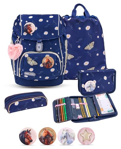 Belmil Premium Comfy Plus ergonomisches Schulranzen Set 5 - teilig, für kleine Kinder/Erstklässler - STAEDTLER, Brustgurt, Hüftgurt, Magnetverschluss (405-73/P/S) (Daisy 2)