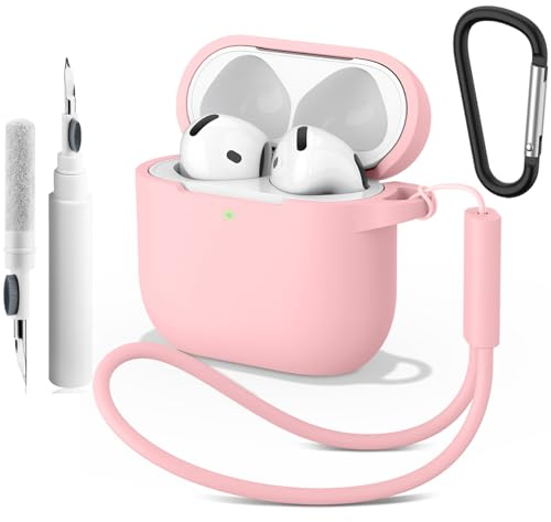 Silikon Hülle für AirPods 4 (2024) mit Reinigungsstift & Karabiner & Lanyard - 2mm Dünne Hülle Stoßfestes Kratzfeste Schutzhülle, 4-in-1 kit Air Pods 4 Generation Case Zubehör