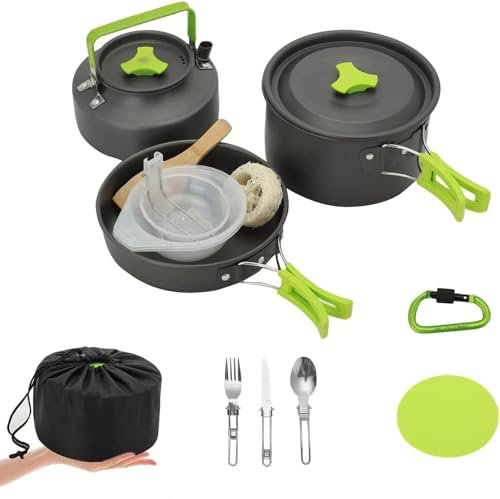 M.J COMFY-LIFE 15pcs Camping Cookware Kit Hiking Picnic Cooking Bowl Pot Pan Knife Spoon Set