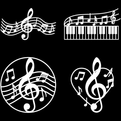 GORGECRAFT 4 Stück 4 Stile Musiknote Auto Emblem Aufkleber 20 x 20cm Weiß Wasserdicht Selbstklebend Musikklavier Reflektierende Auto Aufkleber Für Stoßstange Fahrzeug Motorrad Karosserie Fenster Seite