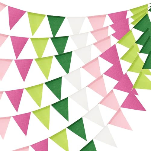 jijAcraft Rosa Grün Wimpelkette Outdoor: 20M Wetterfest Party Girlande für Garten 5 Stück Wiederverwendbar Wimpelgirlande für Camping 60 Schöne Wimpel für Umweltbewegung Waldhochzeit Geburtstag