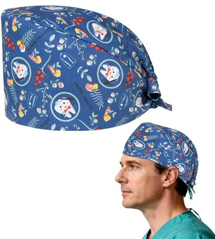 THXFUNAREA OP Haube für Damen mit Cartoon Zähne Stil, Lustiges Zahn Design OP Mütze aus Baumwolle, Atmungsaktiv und Bequem für Krankenschwestern, Zahnärzte, Pflegekräfte