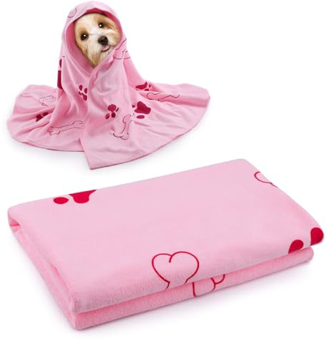 PLUSHCEWT Hundehandtuch, 100x60cm Hundehandtuch, Haustier Badetuch, Rosa | Weich Schnelltrocknend Coral Fleece Haustuch, Haustier Badetuch und Hundezubehör für Katzen, Hunde Oder Andere Haustiere