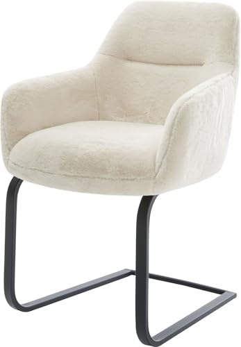 DELIFE Schwingstuhl Pejo-Flex Freischwinger flach Schwarz Plüsch Creme-Weiß | Taschenfederkern