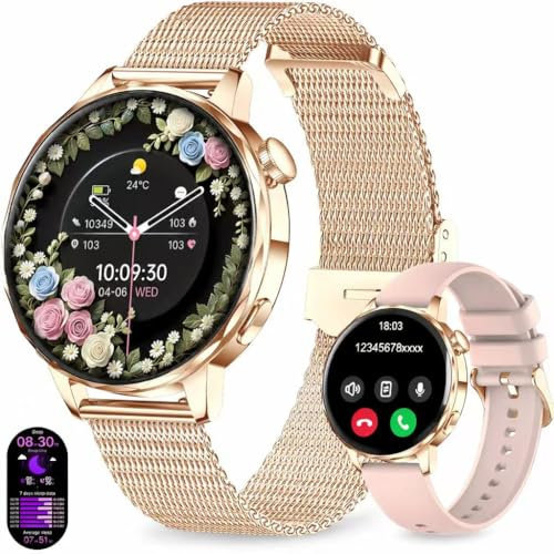 Efolen Smartwatch Damen Rund, 1,27 HD Smart Watch mit Telefonfunktion, 120+ Sportmodi, IP68 Wasserdicht Fitnessuhr mit Herzfrequenz SpO2 Schlafmonitor, Fitness Tracker für Android iOS Roségold