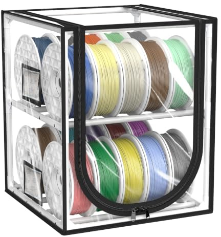 JINDUN 3D Filament Aufbewahrung, Filament Aufbewahrungsbox mit 2-stöckiges Metall Regal &Transparenter Abdeckung &Trockenmittel, Für 20-24 Rollen (PLA, ABS, PETG, TPU), Platzsparend für Werkstatt&Heim
