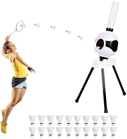 Hocomay Badminton Aufschlagmaschine, Badminton Trainingsmaschine mit 18 Bällen, Automatischer Federballwerfer, Pitching Maschine Set für Indoor und Outdoor(ohne Batterien und Adapter)