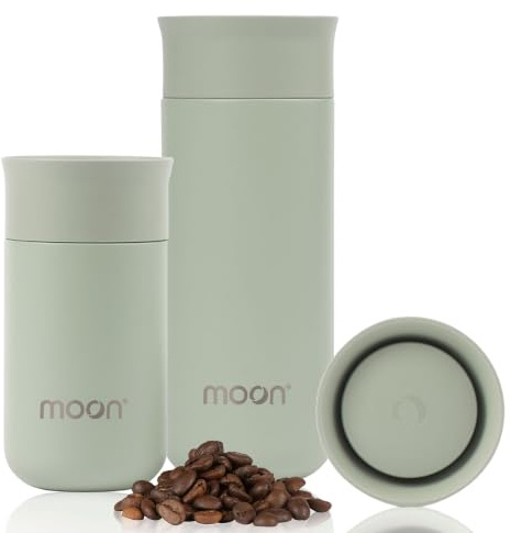 Moon 360° Insulated Travel Mugs, Leak Proof Reusable Coffee Cups - Pro Version for Performance & Easy Clean - Leakproof Flask for Hot & Cold Drinks - Fits Car Cup Holders, UK Company (500ml, Green)