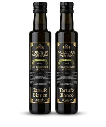 Norcinus Huile d'Olive Vierge Extra à la Truffe Blanche (Lot de 2 x 250ml) – Coffret Gourmet Italien pour Pâtes, Risotto et Viandes (500ml)