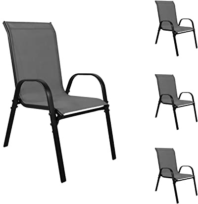 Mojawo 4 Stück XL Stapelsessel Gartenstuhl Gartensessel stapelbar Textilenbespannung Balkonmöbel Gartenmöbel Metall schwarz Textilen Farbe Anthrazit