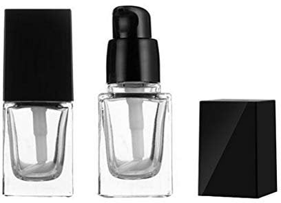 2Pcs 15ml/0.5oz Empty Clear Square Glass Emulsion Essence Bottle With Black Pump Head Cosmetic Foundation Travel Vials Containers Holder For Lotion Cleanser Essential Oils Liquids Body Cream