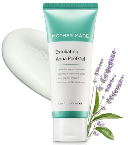MOTHER MADE LHA Green Tea Exfoliating Aqua Peel Gel, Deep Pore Face Exfoliant, Gentle Facial Exfoliator, Dead Skin Remover, Natural Cellulose for Peeling, Vegan, Korean Skincare (100ml / 3.38 fl.oz)