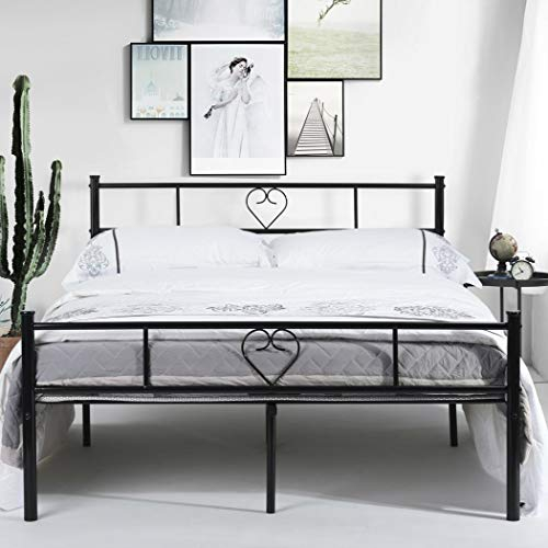 LIEPU Bettgestell Doppelbett Metallbett 140x190 cm mit Lattenrost Modern, Robuste Gästebett Jugendbett Bettrahmen für Erwachsene, Schwarz