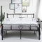 Lit Double Cadre de Lit en Métal, Fer Forgé avec Sommier + Lattes et Espace de Rangement, Structure Solide pour Adultes, 140 x 190 CM, Noir