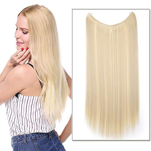 Silk-co Haarverlängerung mit Gummiband, Glatte Extensions mit unsichtbare Schnur, Synthetisch Haarteil wie Echthaar, Haarverdichtung Haar Extensions für Frauen, Bleichblond, 50cm