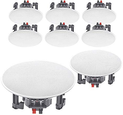 E-Audio B402C 8 Inch Ceiling Speakers 180W Moisture Resistant 2-Way Polymer Tweeter (Set of Eight)