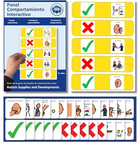 Autism Supplies & Developments- Tablero de comportamiento interactivo visual de plástico (español), Color surtido, Small (Autism Supplies and Developments INT_ES)