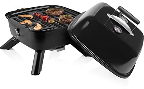 Princess 01.112256.01.001 Barbacoa Híbrida 2 en 1: Electricidad o Carbón, Tapa Incluida, 37 x 37 cm de Superficie, 2000 W, Metal, Negro