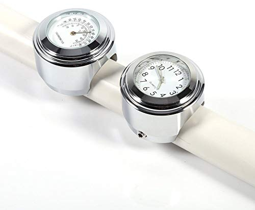 EVGATSAUTO Lenker Zifferblattuhr, 7/8 1 Motorrad Lenkerhalterung Zifferblatt Uhr & Thermometer Temp Weiß