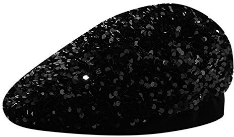 Eilova Orityle Baskenmütze für Damen, mit Glitzer-Pailletten, französischer Stil, verstellbar, modisch, schimmernd, für Mädchen und Damen, schwarz 1, M/L