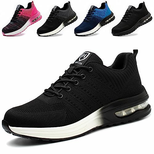 ZSDZSZ Arbeitsschuhe Herren Leicht Sicherheitsschuhe Damen Atmungsaktive Stahlkappenschuhe Sportlich Schutzschuhe,Schwarz-a,43 EU