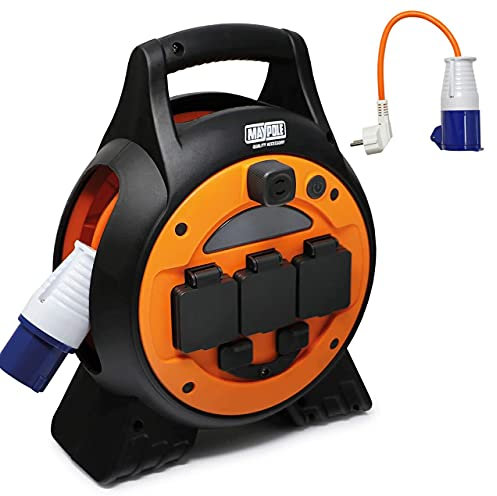 Netagon Camping, Caravan & Motorhome Travel 15M Roller Real Extension Lead Cable Mobile Mains Power Unit With LED Light (Mobile Mains Power Unit & EU Hook Up)