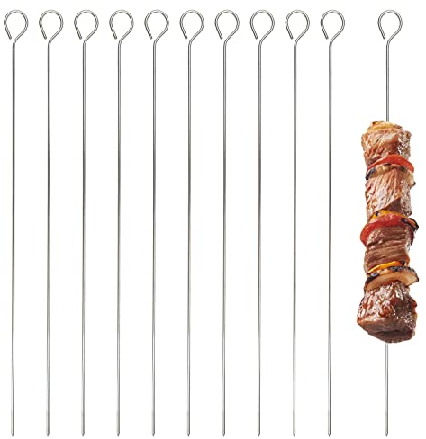 10 spiedini per kebab da 30 cm, in acciaio inox, riutilizzabili, per barbecue, frutta, carne, barbecue, kabob
