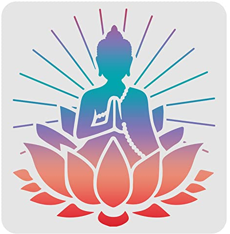 FINGERINSPIRE Lotus Buddha Schablonen 30x30cm Eid al-Fitr Mubarak Ramadan Dekor Buddha Malschablone Wiederverwendbare Lotus Schablone Buddha Schablonen zum Malen auf Holz, Boden, Wand, Stoff