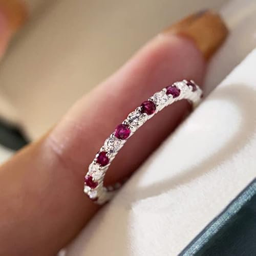 DJMJHG 100% 925 Sterling Silver Ruby Sapphire High Carbon Diamond Finger Rings for Women Party Fine Jewelry 5 Red