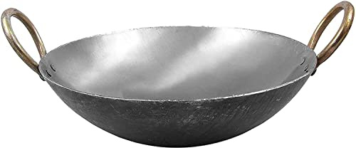 Reldor Heavy Duty Iron Karahi Kadai Wok Balti Dish with Handles Round Base Hotel Restaurant Kitchen Catering Cookware (12 INCH)