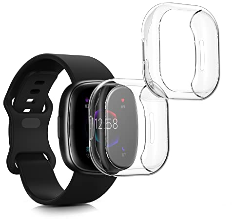 kwmobile 2X Schutzhülle kompatibel mit Fitbit Versa 4 / Sense 2 Hülle - Fullbody Cover Set aus Silikon - Transparent